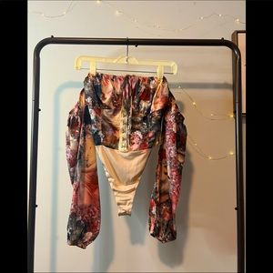 Renaissance Print Bardot Long Sleeve Bodysuit